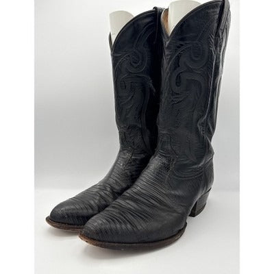 Men’s Tony Lama Black Kirkland Leather Lizard Skin Boots Sz 9 EE