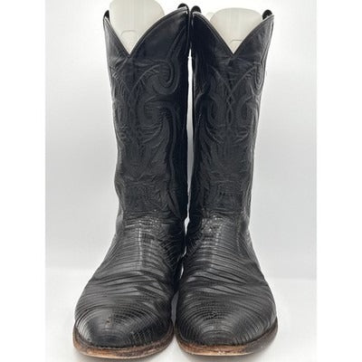 Men’s Tony Lama Black Kirkland Leather Lizard Skin Boots Sz 9 EE