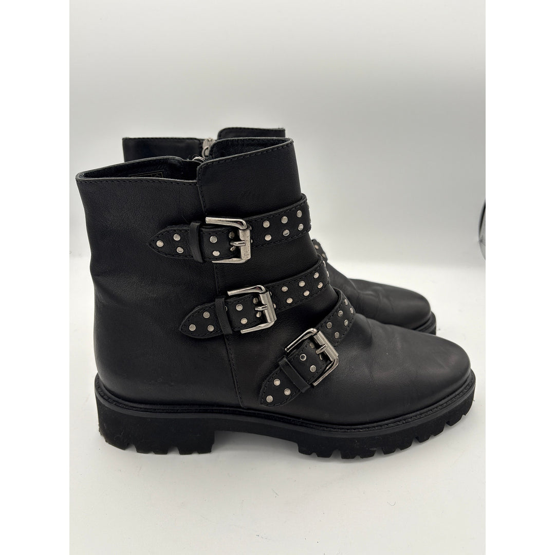 Women’s M. Gemi Black Leather Faux Studded Buckle Ankle Boots