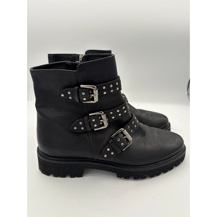 Women’s M. Gemi Black Leather Faux Studded Buckle Ankle Boots