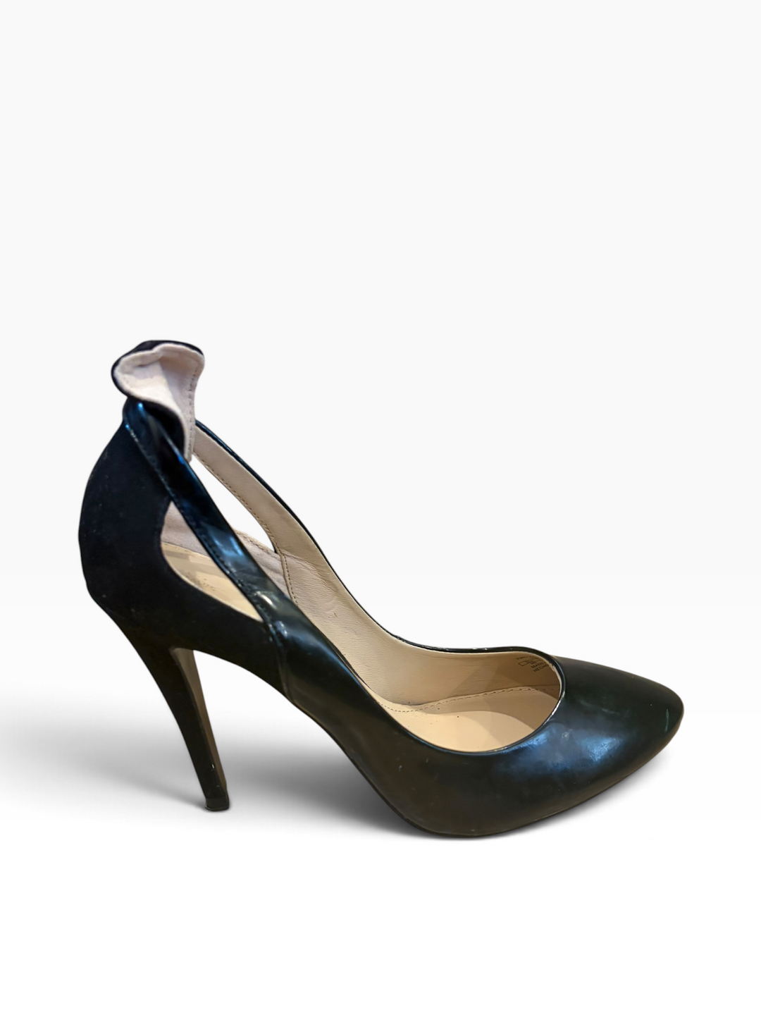 Zara Trafaluc Black Patent Suede Cutout Stiletto High Heels Pumps Size 40 / 9