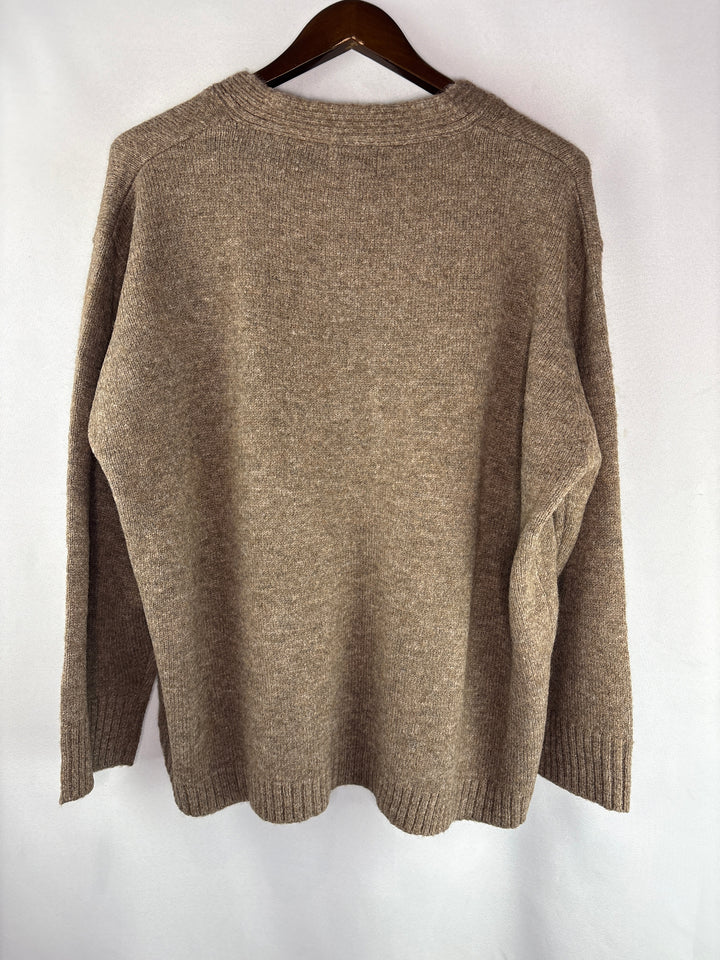 Womens Moia Brown Alpaca Wool Blend V Neck One Size Cardigan