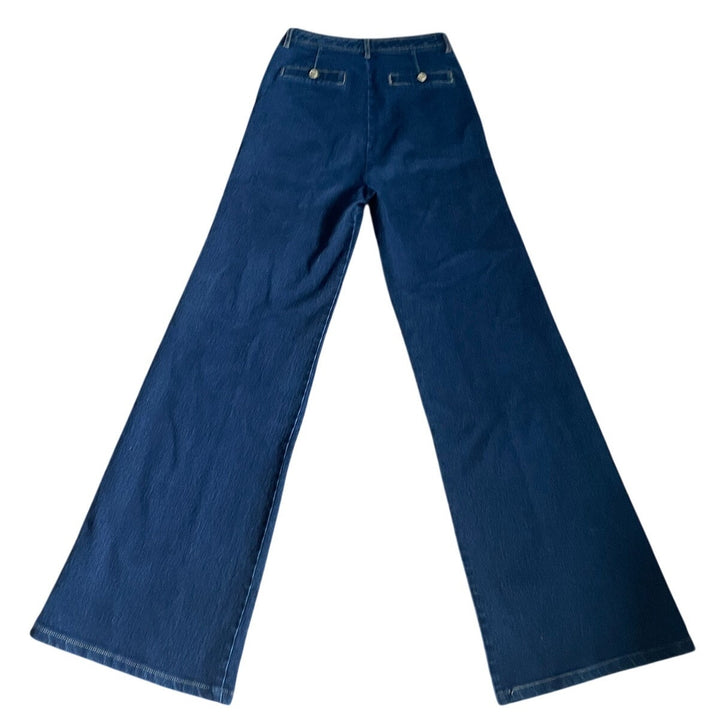 Rachel Zoe High Waisted Wide Leg Dark Blue Jeans size 26 Retro Boho 70s