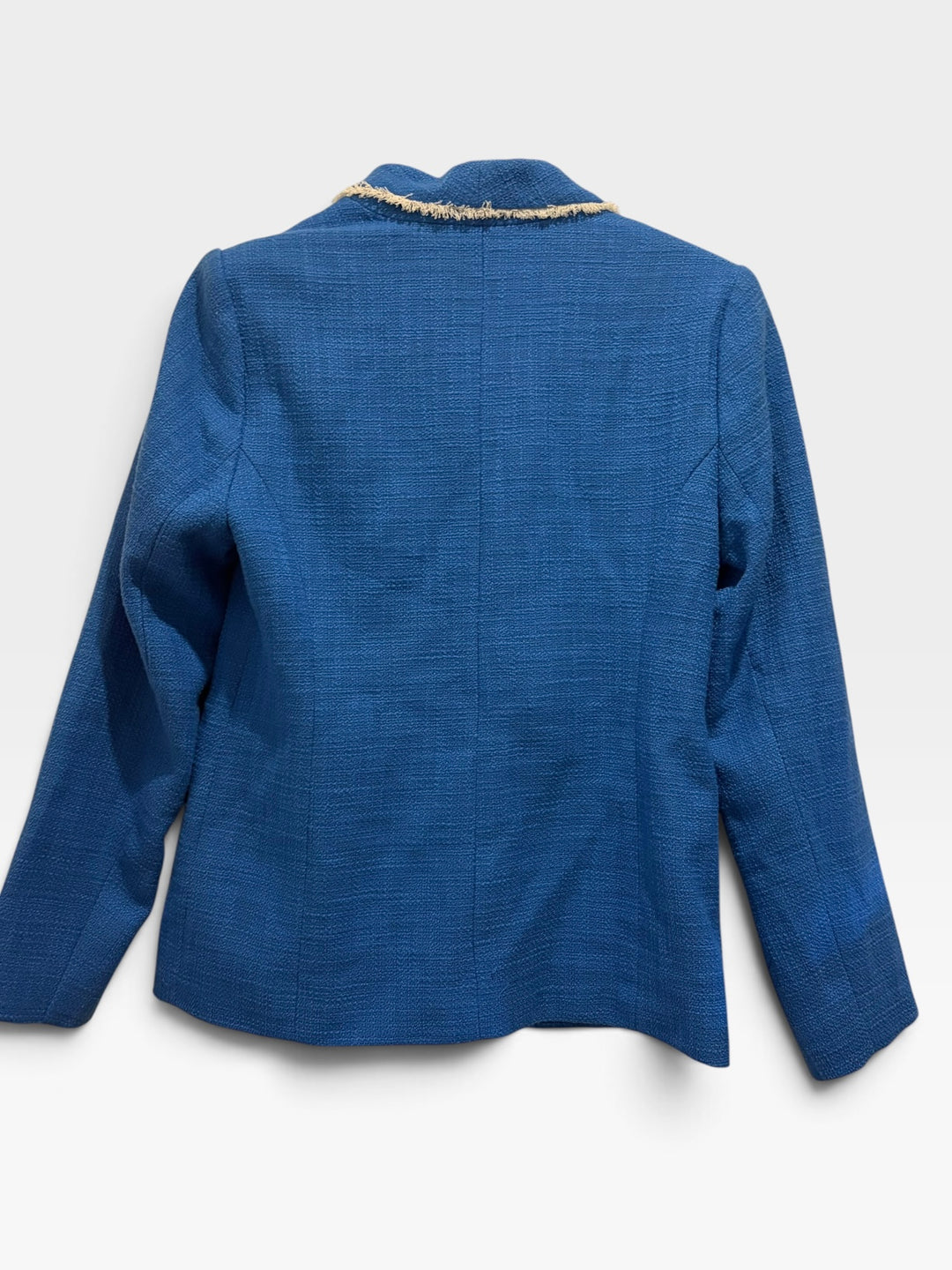 Susan Graver Royal Blue Tweed Blazer Jacket Size 4 Gold Buttons Quiet Luxury