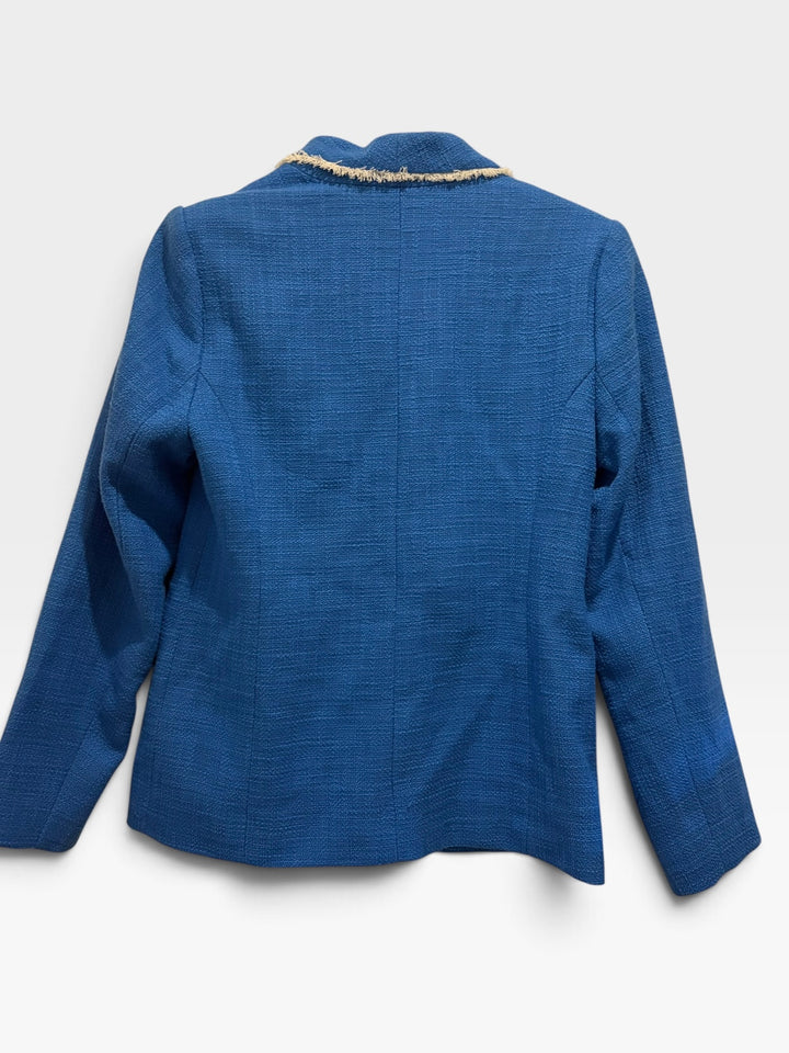 Susan Graver Royal Blue Tweed Blazer Jacket Size 4 Gold Buttons Quiet Luxury