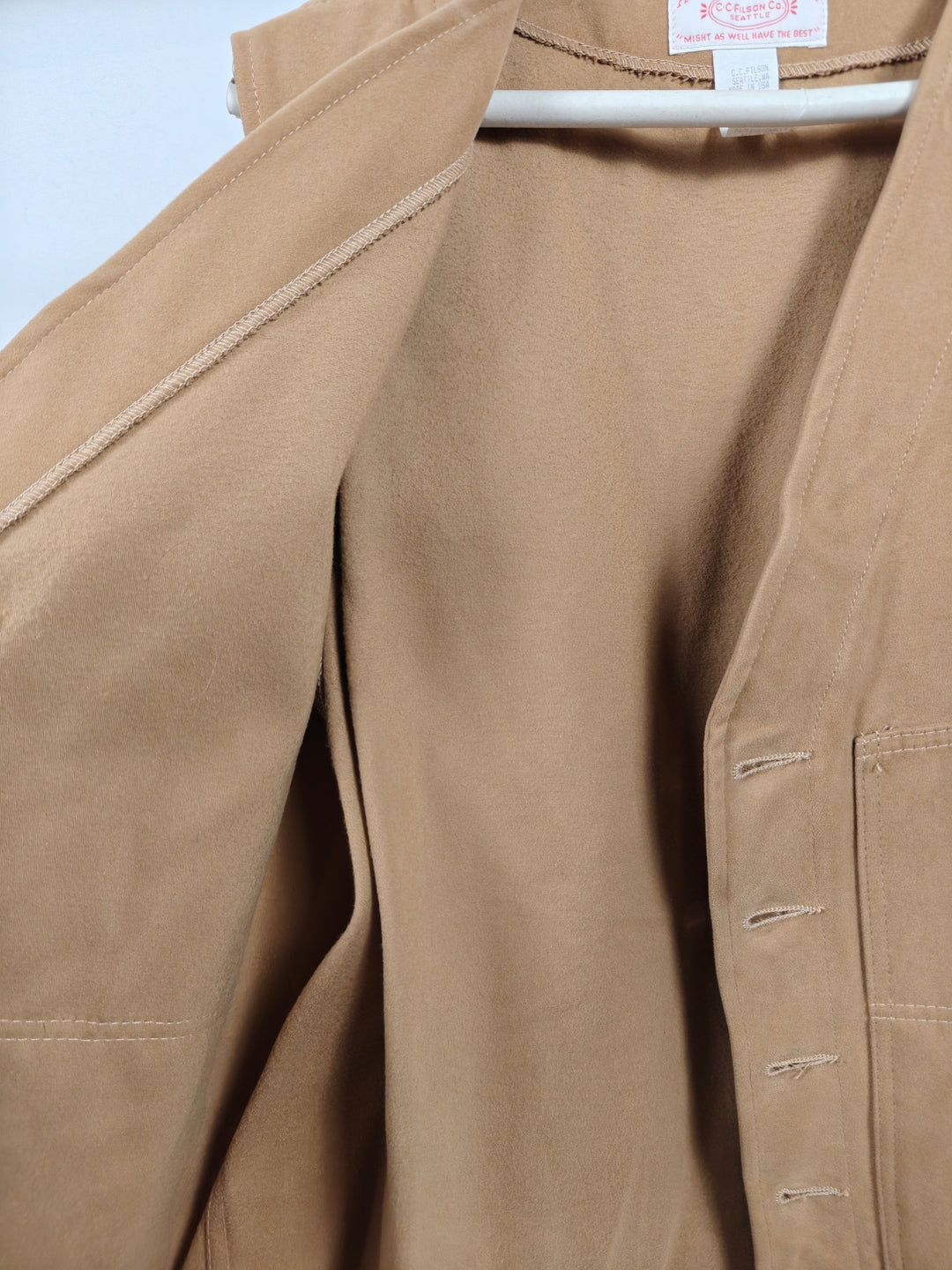 Classic Mens Filson Moleskin Cotton Vest Tan Button Front
