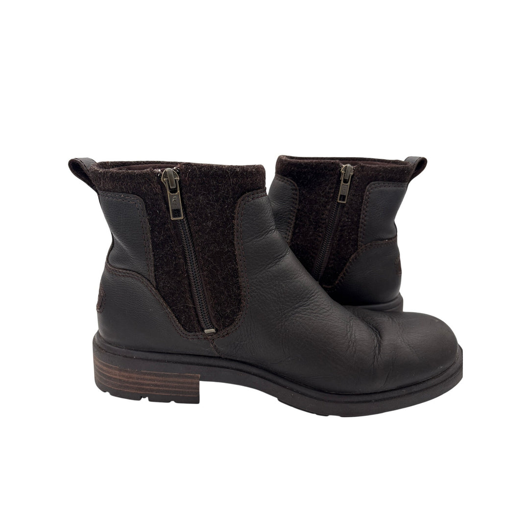 Women’s UGG Size 9 Leather Buckle Dark Brown Ankle Boots