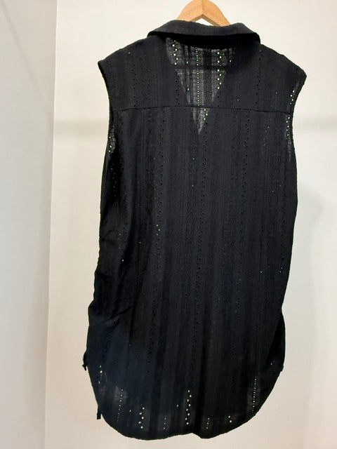 ChicMe Black Eyelet Ruched Swim Cover Up Dress SzXL