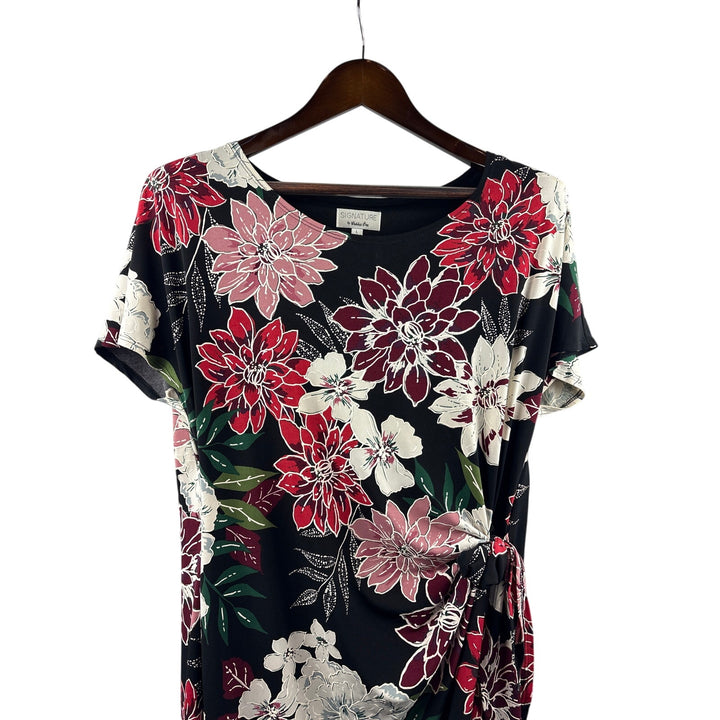 Women’s Signature by Robbie Bee Large Black Floral Midi Short Sleeve Dress