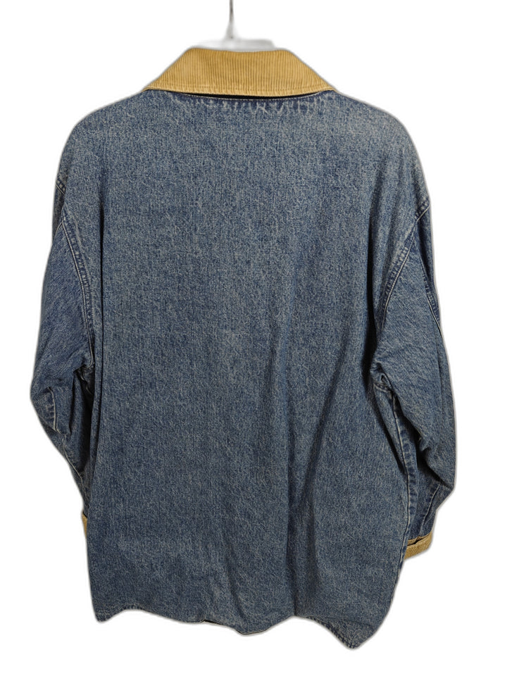 Nordstrom Vintage Blue Denim Jacket Women Corduroy Collar Plaid Lined Medium