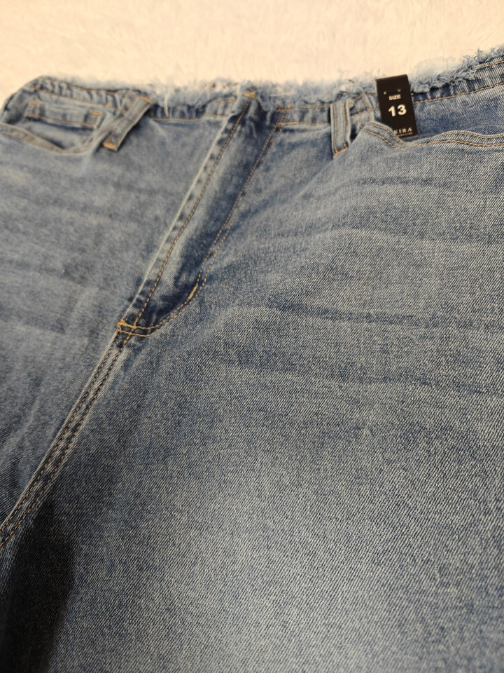 Akira Womens High Rise Wide Leg Jeans Blue Frayed Hem