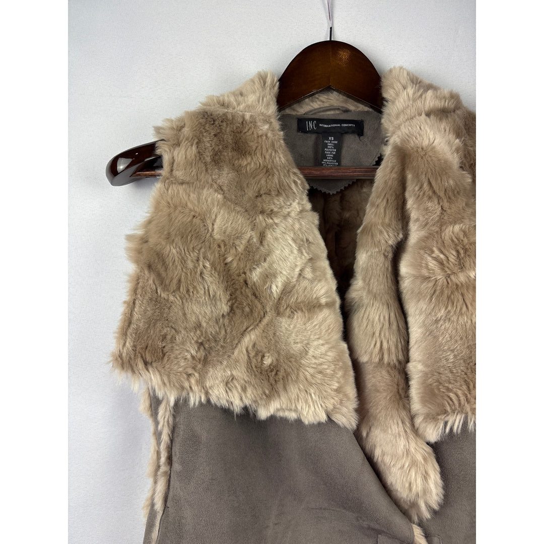 Women’s I.N.C XS Taupe Suede Fur Lined Vest