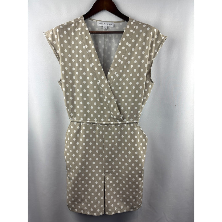 Women’s Emma & Michele Large Greige w/ White Polka Dots Romper