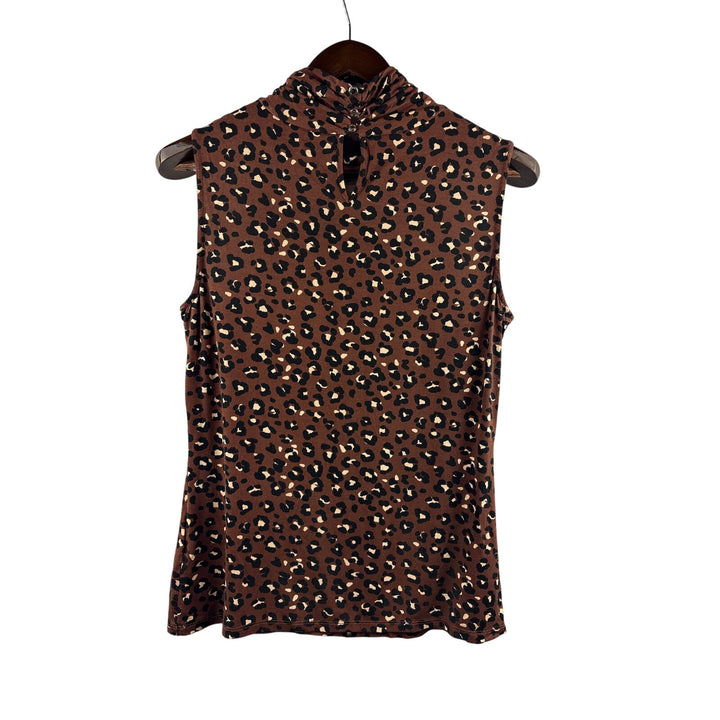 Women’s Tommy Hilfiger Medium Dark Brown Leopard Print Sleeveless Mockturtleneck