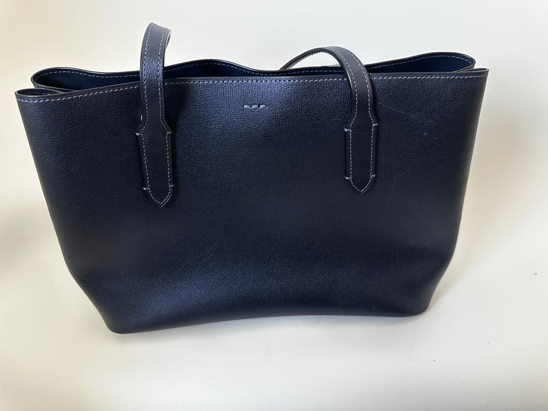 Coach Navy Blue Leather Tote Shoulder Bag Silver Hardware