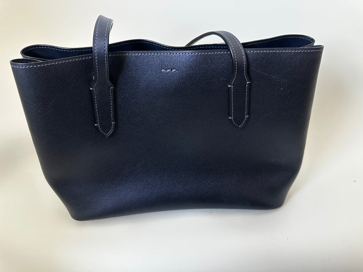 Coach Navy Blue Leather Tote Shoulder Bag Silver Hardware