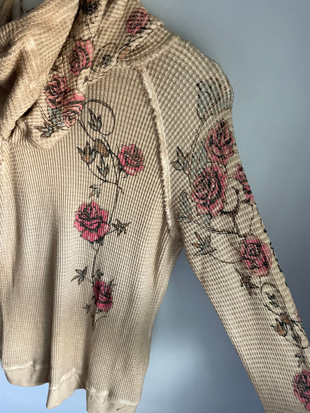 Womens Harley Davidson Y2K Cream Waffle Hooded Cardigan Floral Size L
