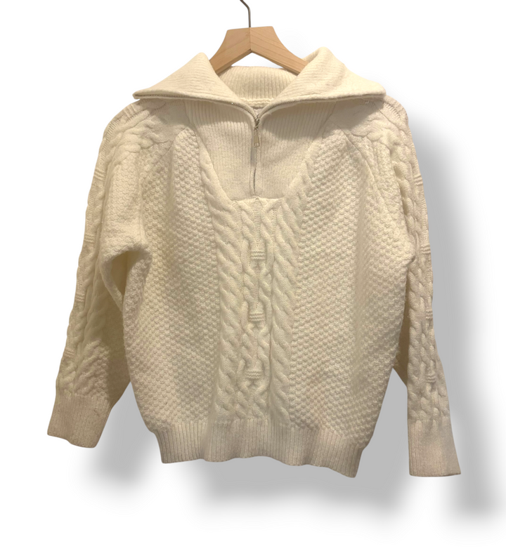 Petal &amp; Pup Cream Cable Knit Quarter Zip Sweater Size M Ski Chalet Après Ski