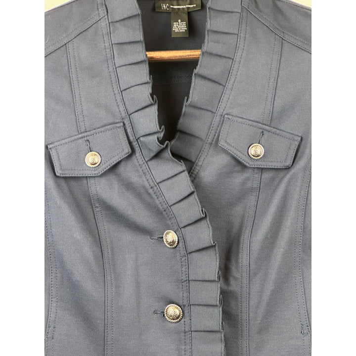 Women’s I.N.C. Navy Blue Military Style Ruffled Jacket size small
