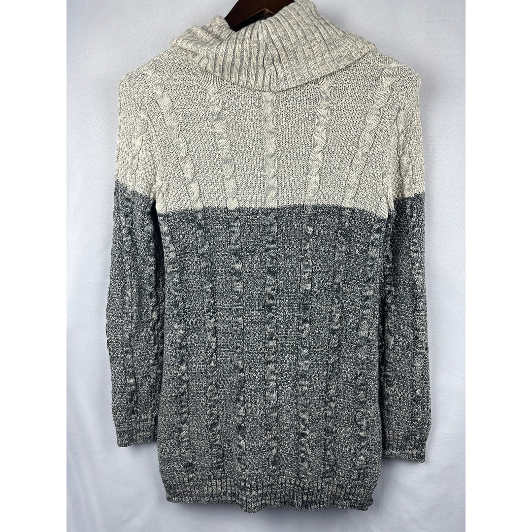 Women’s Jeanne Pierre Two-Toned Gray Cotton Knit Cowl Neck Sweater Size Small