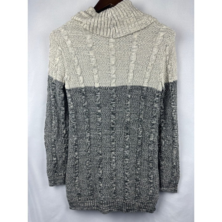 Women’s Jeanne Pierre Two-Toned Gray Cotton Knit Cowl Neck Sweater Size Small