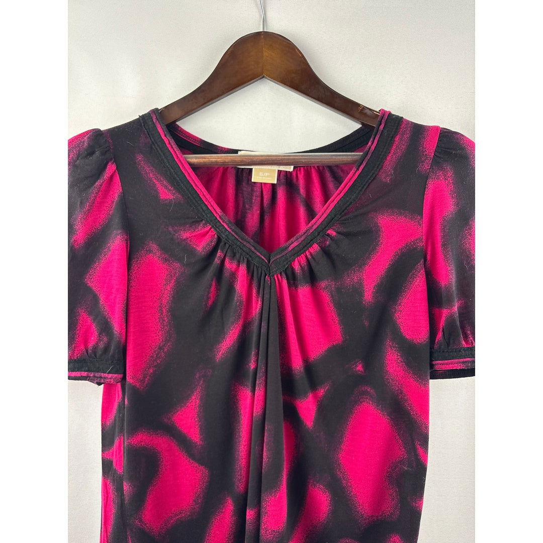 Women’s Michael by Michael Kors Small Pink & Black Short Sleeve Blouse