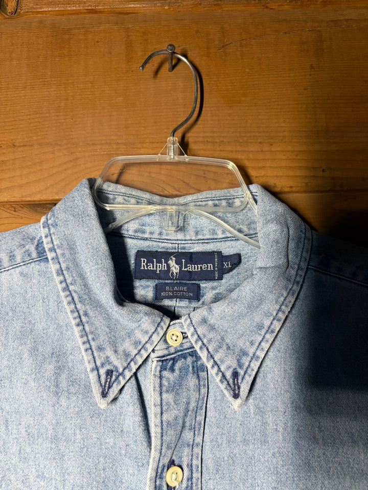 Vintage Ralph Lauren Blaire Denim Shirt 90s Oversized Light Wash