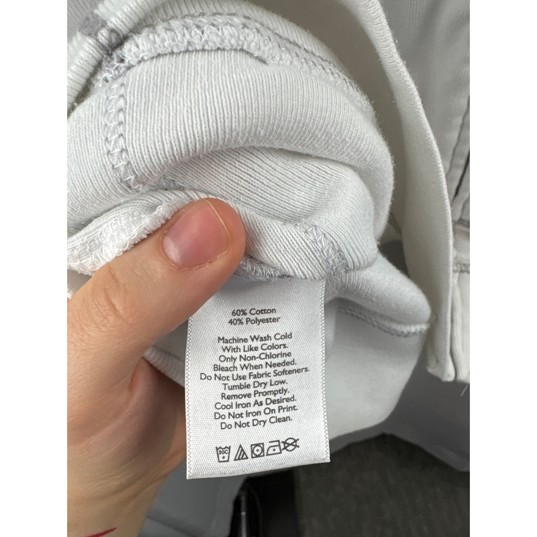 Women’s Eddie Bauer Large White Zip-Up Hoodie w/ Grey Stitching.