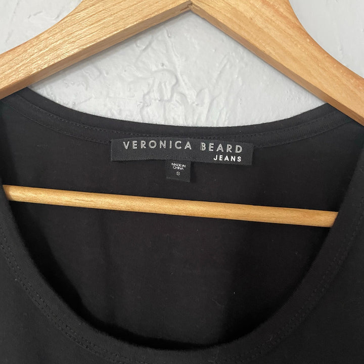 Veronica Beard PIMA Dress Black T-shirt Ruched Ruffle Minimalist Neutral S