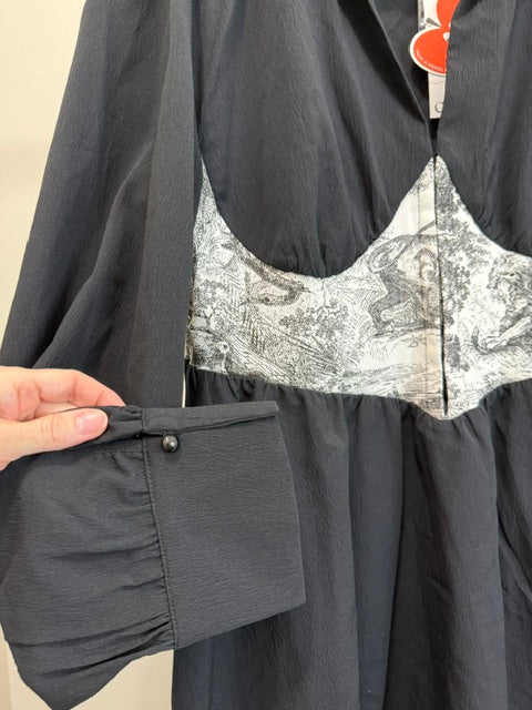 Cider Toile Corset Waist Skater Dress Black NWT SzXL