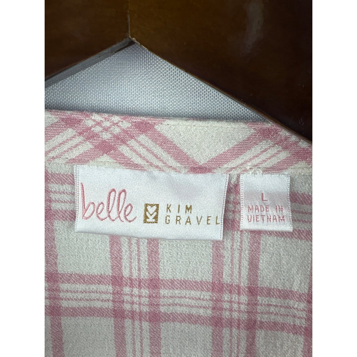 Women’s Belle by Kim Gravel Large White & Pink Plaid 3/4 Sleeve Blouse