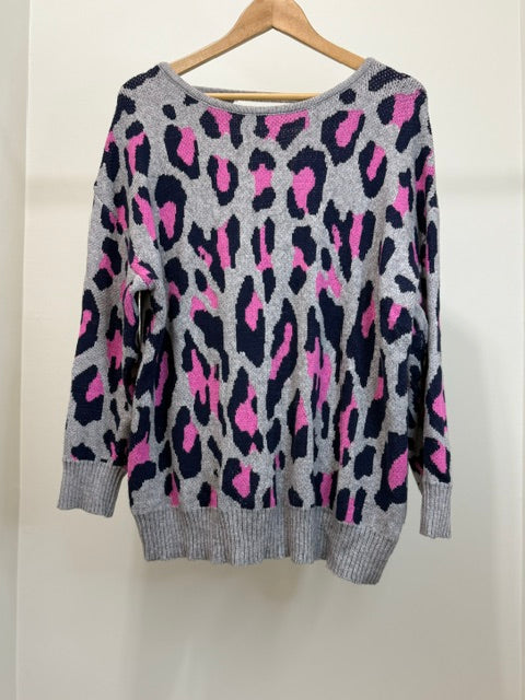 Glitzy Girlz Leopard Print Cutout Back Sweater Fits XL
