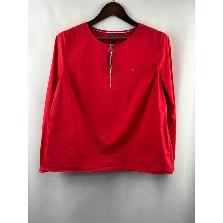 Women’s Tommy Hilfiger Large Bright Red Long Sleeve Half Zip Blouse