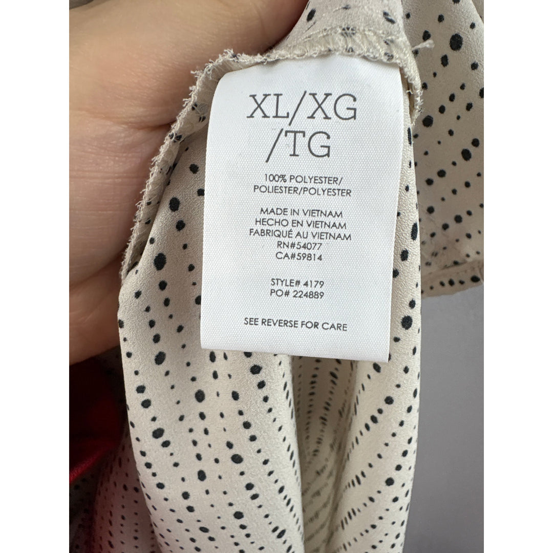 Women’s Cabi XL Cream & Black Dot Patterned Sleeveless Ruffled Blouse