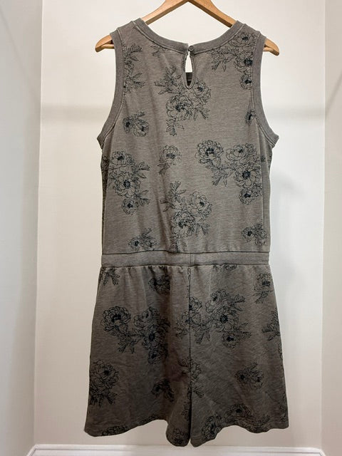 Mia &amp; Tess Floral Sweatshirt Romper Taupe Black SzXL