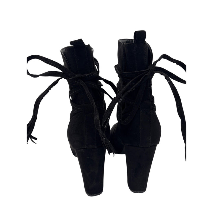Women’s Just Fab Size 9 Black Suede Heeled Boots w/ Laces