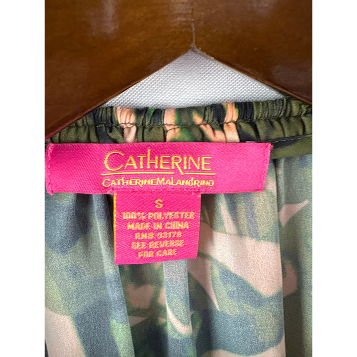 Women’s Catherine Malandrino Small Green & Pink Patterned Sleeveless Midi Dress