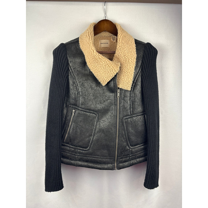 Women’s DKNY Jeans XS Black Suede Jacket w/ Knit Sleeves & Fur Lined