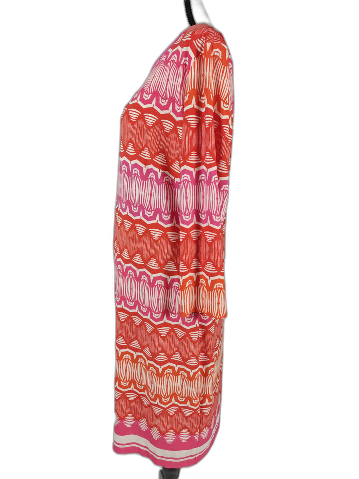 Women’s Eliza J Midi Dress Pink Orange Geometric Print Size 12