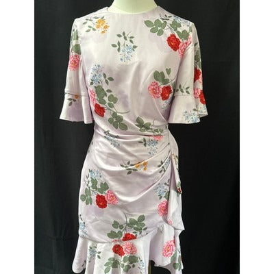 Keepsake Floral Wrap Dress With Ruffled Hem & Short Sleeves