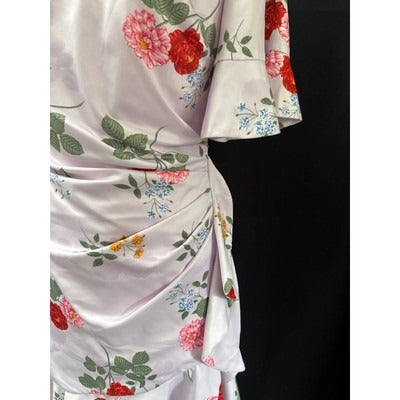 Keepsake Floral Wrap Dress With Ruffled Hem & Short Sleeves