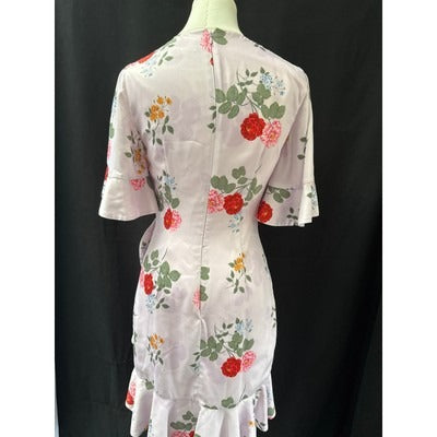 Keepsake Floral Wrap Dress With Ruffled Hem & Short Sleeves