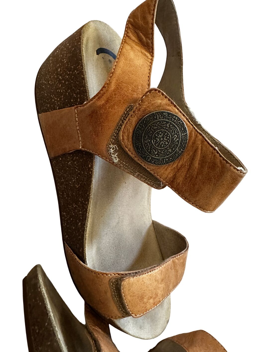 Adeo Genuine Leather Platform Wedge Sandals Cognac Brown Boho