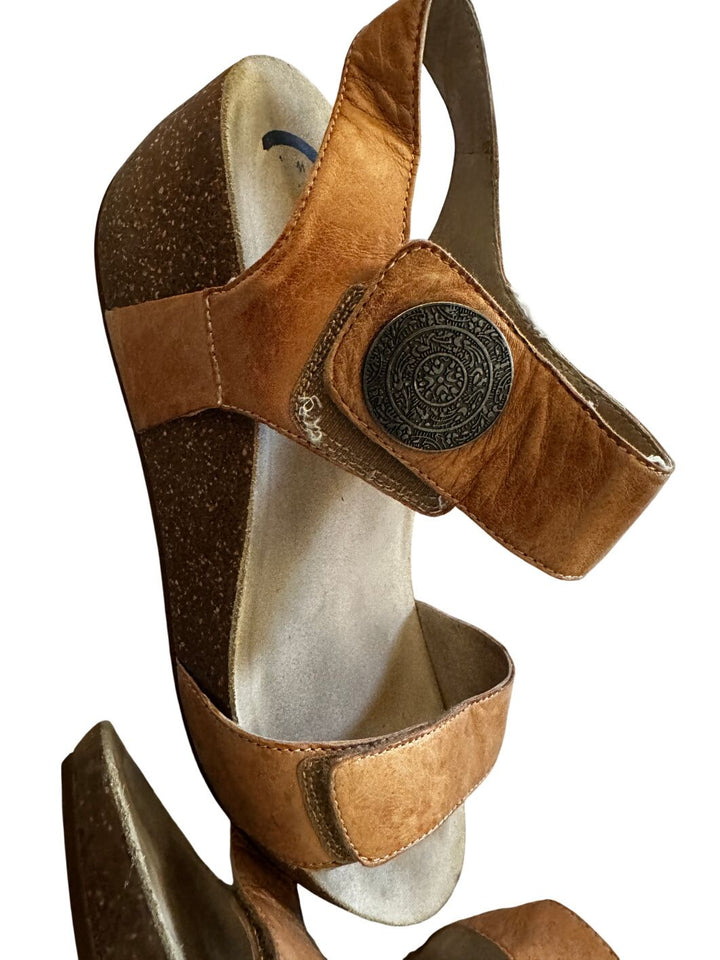 Adeo Genuine Leather Platform Wedge Sandals Cognac Brown Boho