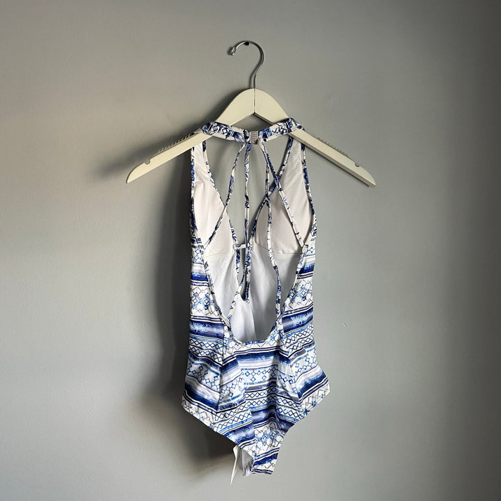 Jets Australia by Jessica Allen One Piece Swimsuit Bathing Suit Boho Blue Open Back size 4