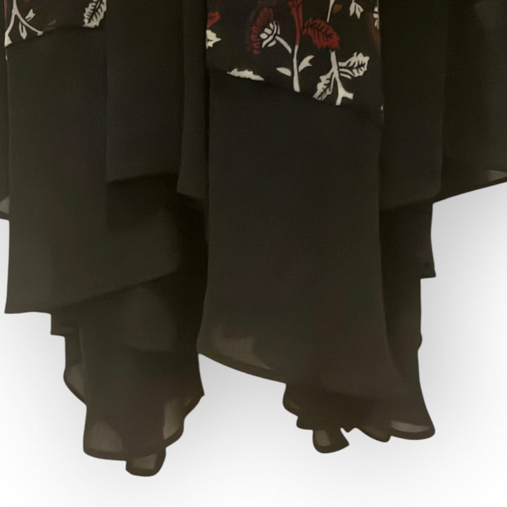 Michael Kors Black Burgundy Floral Maxi Dress S Fringe Tie Dark Academia