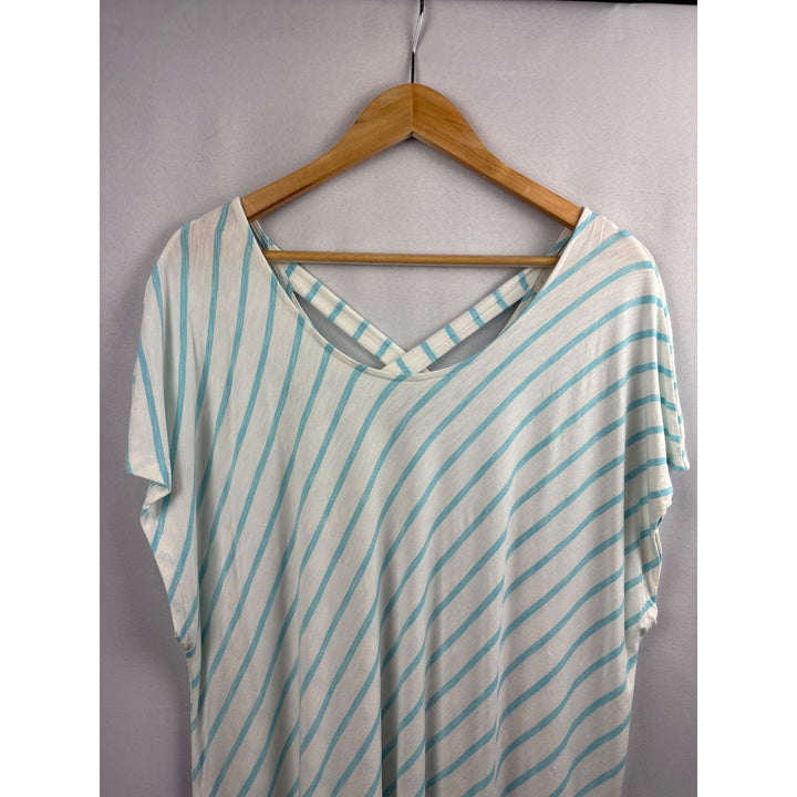 Chicos Womens Stripe V-Neck Top Size XL Rayon/Spandex Blue/White