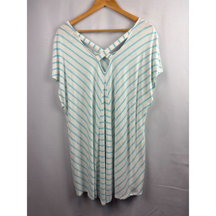 Chicos Womens Stripe V-Neck Top Size XL Rayon/Spandex Blue/White