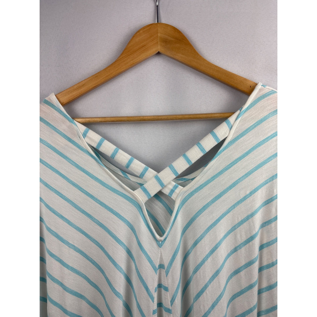Chicos Womens Stripe V-Neck Top Size XL Rayon/Spandex Blue/White