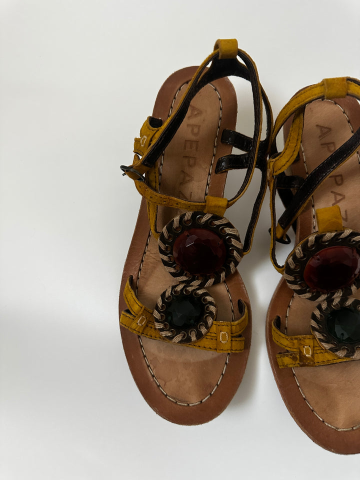 Apepazza Jeweled Statement Ankle Strap Suede Sandals - Boho Statement